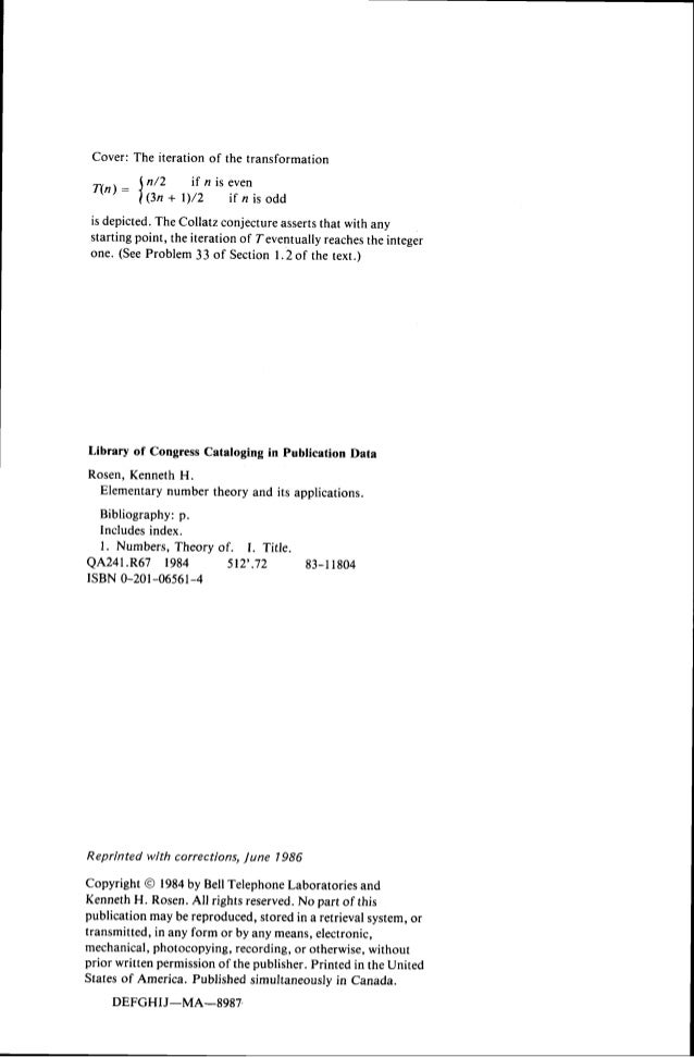 Elementary Number Theory And Its Applications Pdf